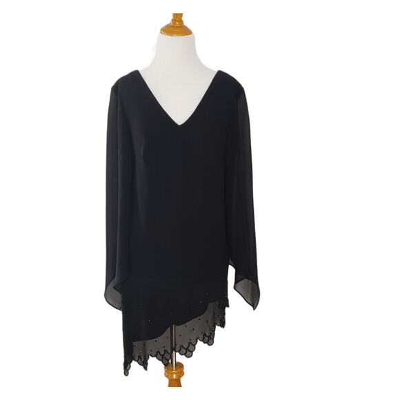 J.R. Nites by Caliendo Beaded Black Tunic Asymmetrical Witchy Goth Women 10 - Picture 1 of 9
